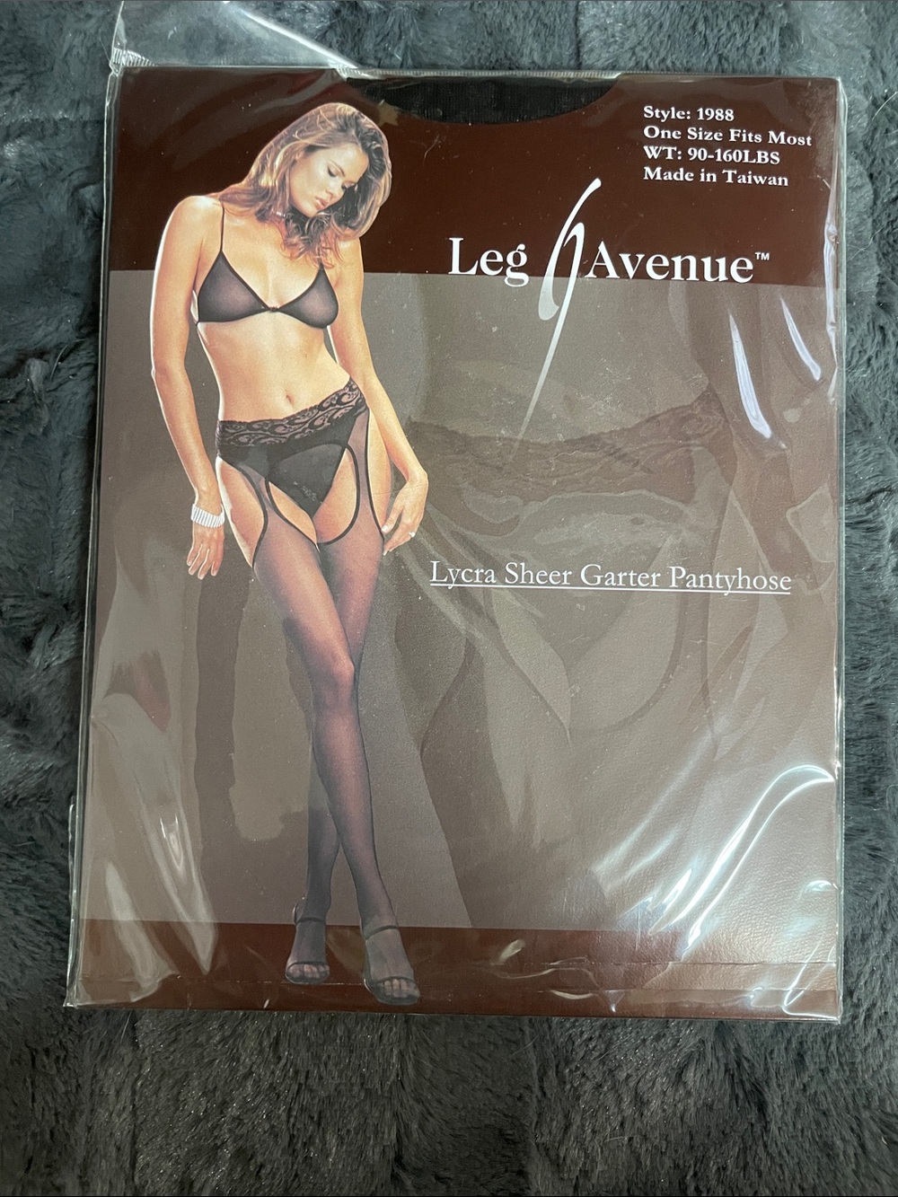 Leg Avenue Black Lycra Sheer Garter Pantyhose - Lace Waist